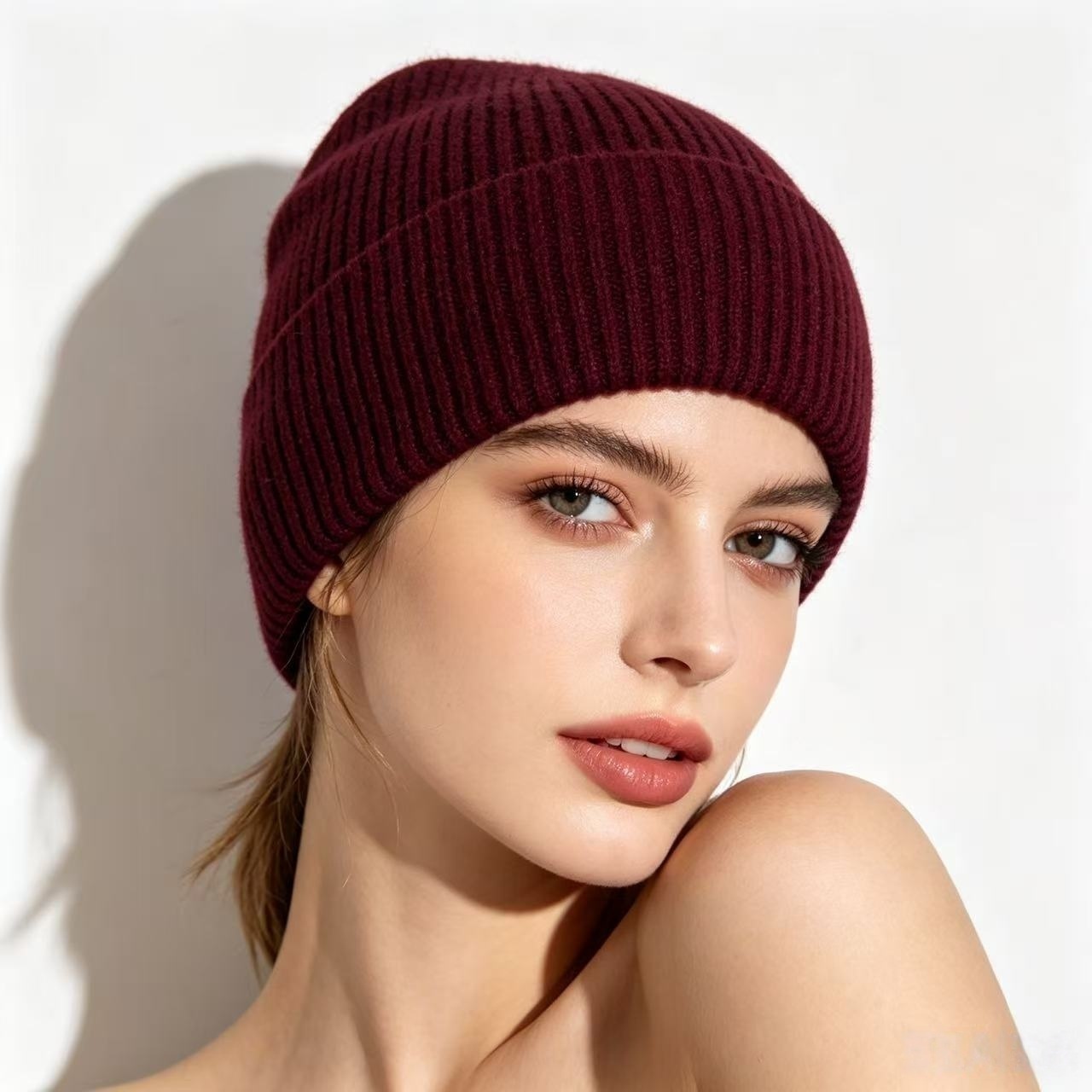 Navy Blue Ribbed Knit Thermal  - Beanie Cuffed Knit 评论和价格