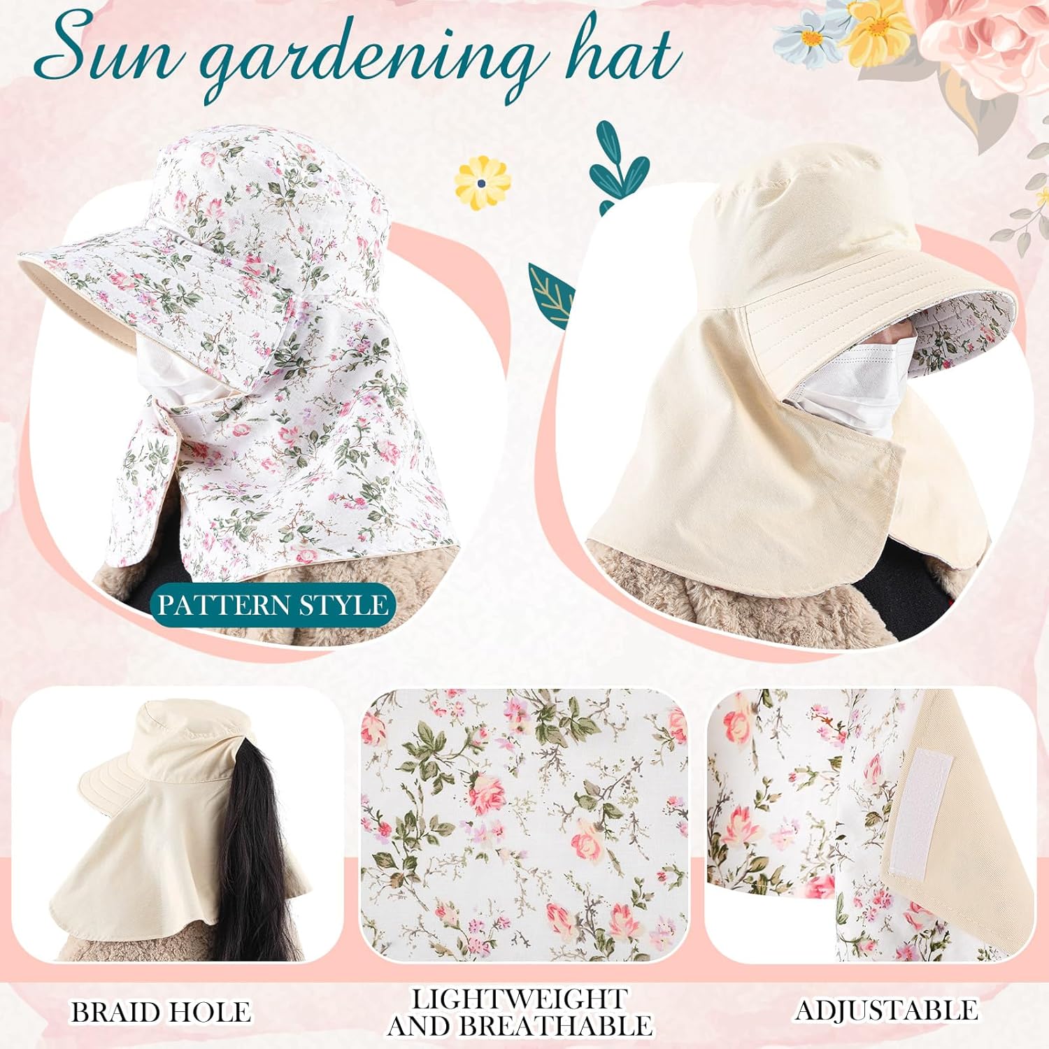 2 Pcs Floral Garden Hat for Wo - Sun Hat Wide Brim 评论和价格