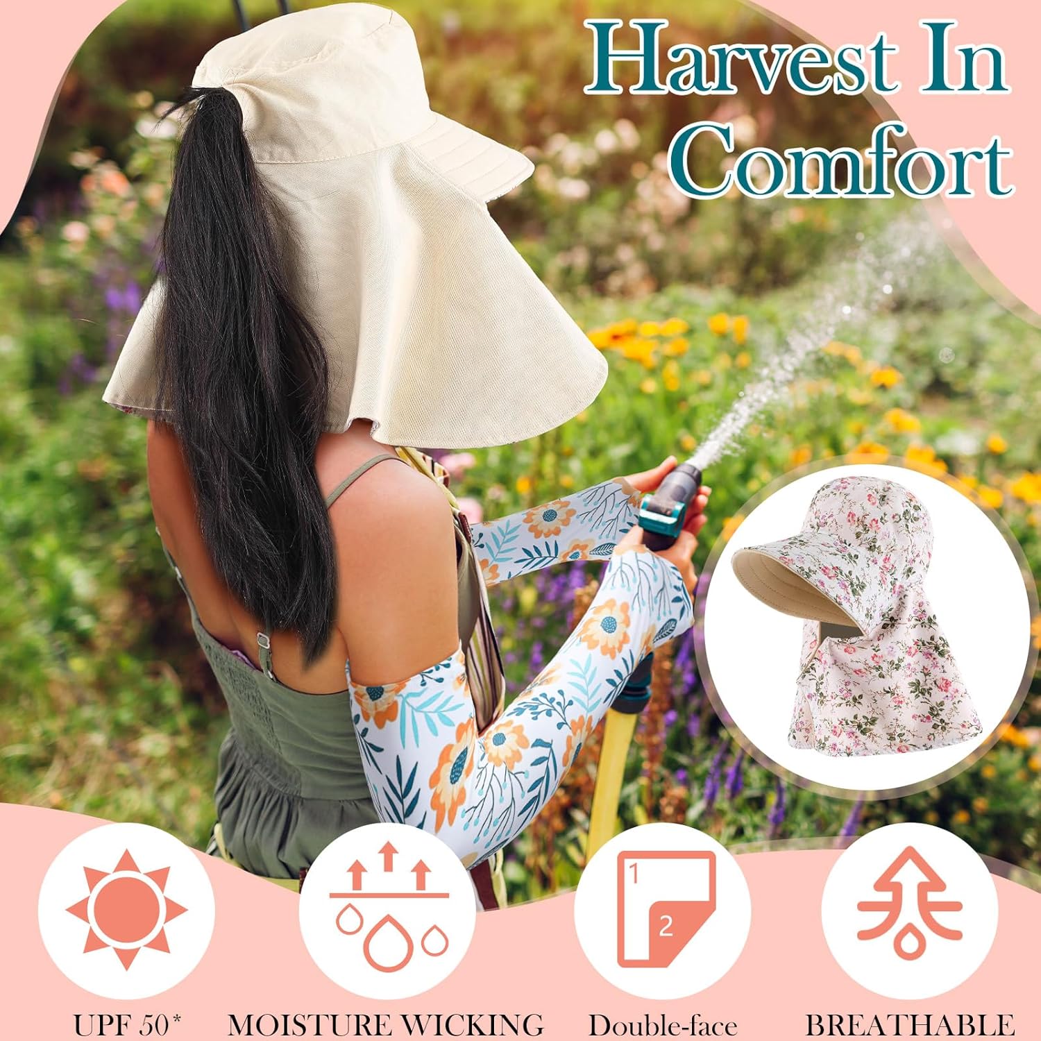 2 Pcs Floral Garden Hat for Wo - Sun Hat Wide Brim 评论和价格
