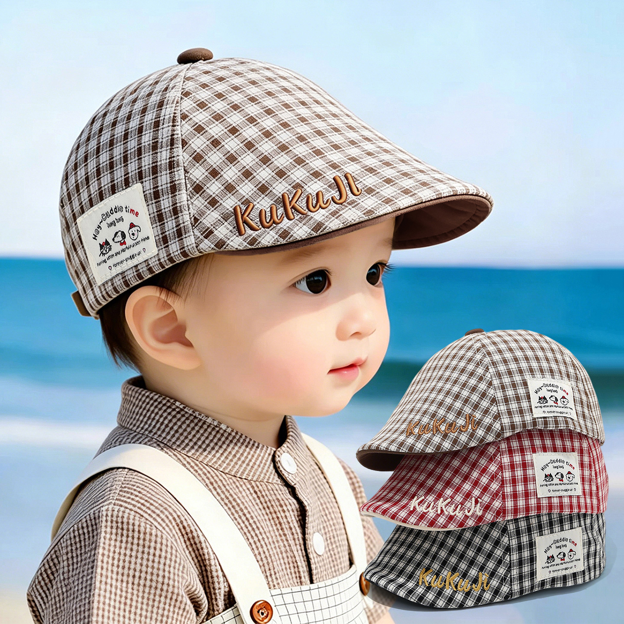 Fashion Children Checkered Ber - Visor Sun Hat 评论和价格