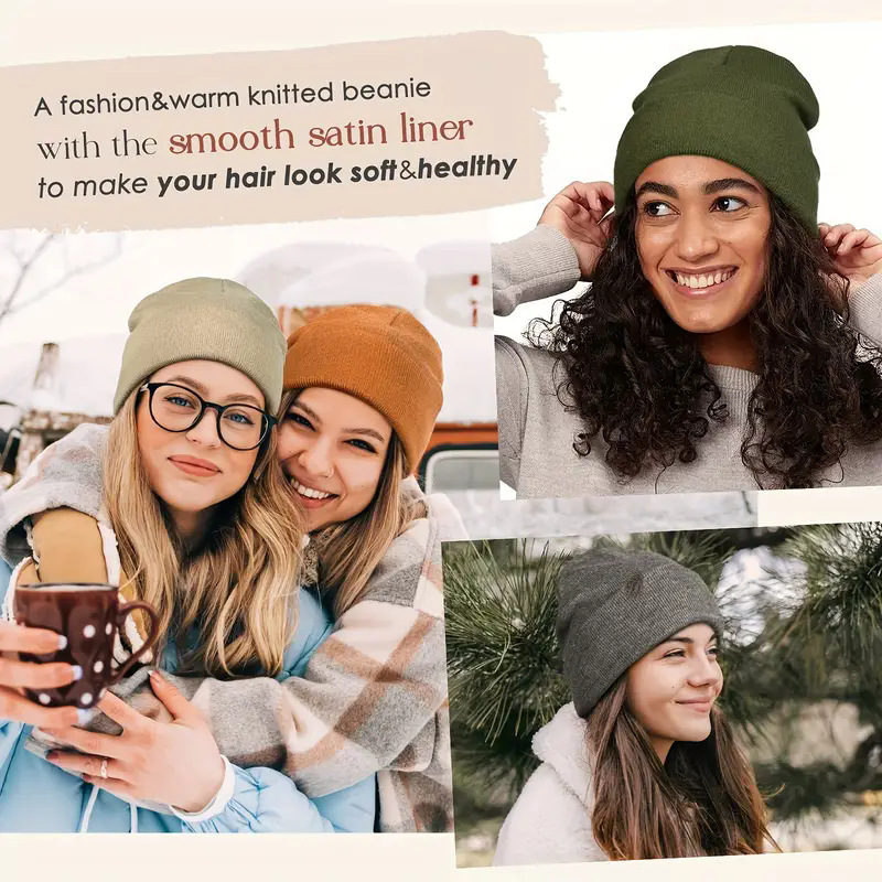Unisex Satin Lined Anti Static - Beanie Cuffed Knit 评论和价格