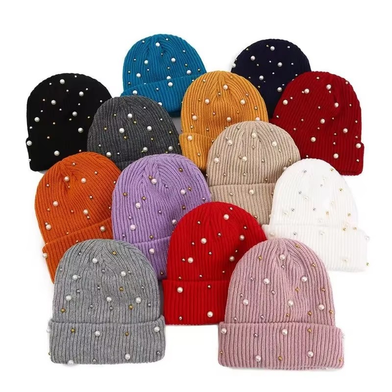 Women's Winter Faux Pearl Embe - Beanie Cuffed Knit 评论和价格